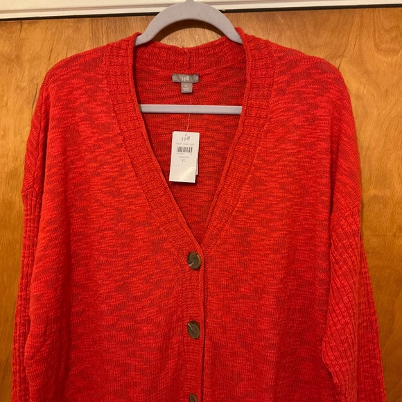 J. Jill Cotton Blend Button Front V-neck Cardigan Sweater Sangria Red Sz XL NWT - Picture 2 of 13